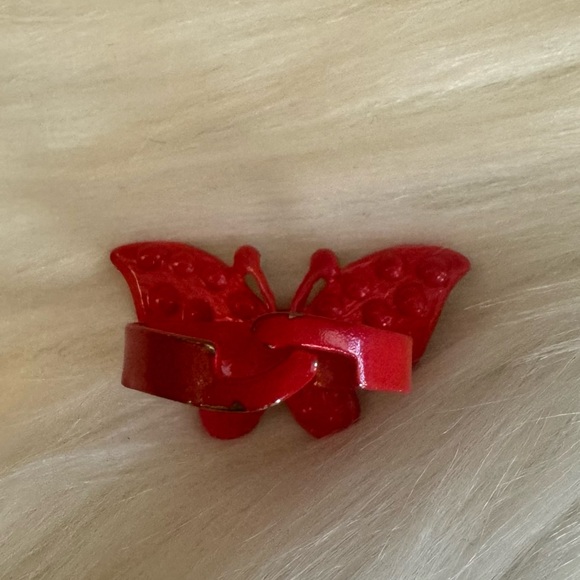 Butterfly Red Ring with Rhinestones Adjustable One Size - Picture 7 of 7